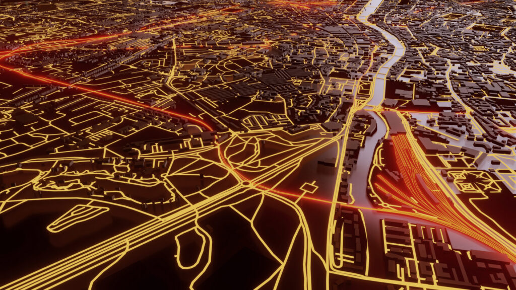 3d illustration, city map of dublin , ireland. city design, transportation, 3d render